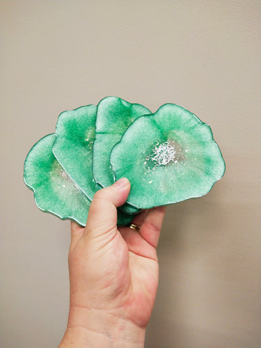 Green and Silver Geode coasters - set of 4