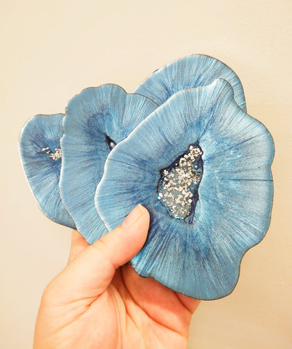 Light Blue and Silver Geode coasters - set of 4